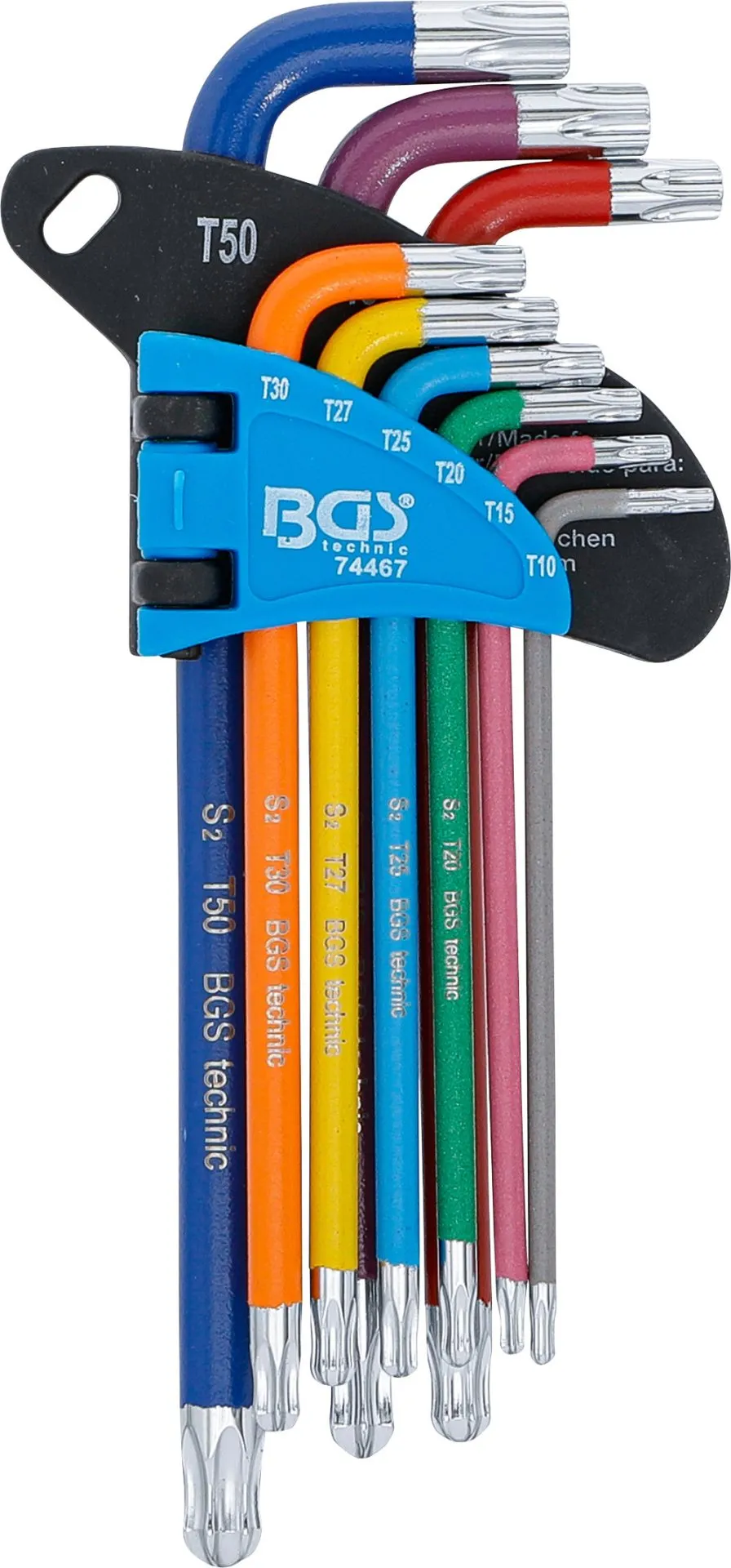 BGS 74467 HAAKSE LSLEUTELS GEKLEURD | STANDAARD | TORX KOGELKOP T10 – T50 | 9DELIG