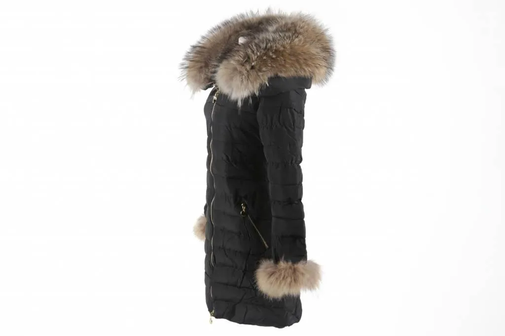Dames winterjas met Bontkraag LC109 Zwart 