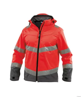 DASSY® Malaga Hoge zichtbaarheids-softshell Jas Fluor-rood/Cementgrijs maat 3XL