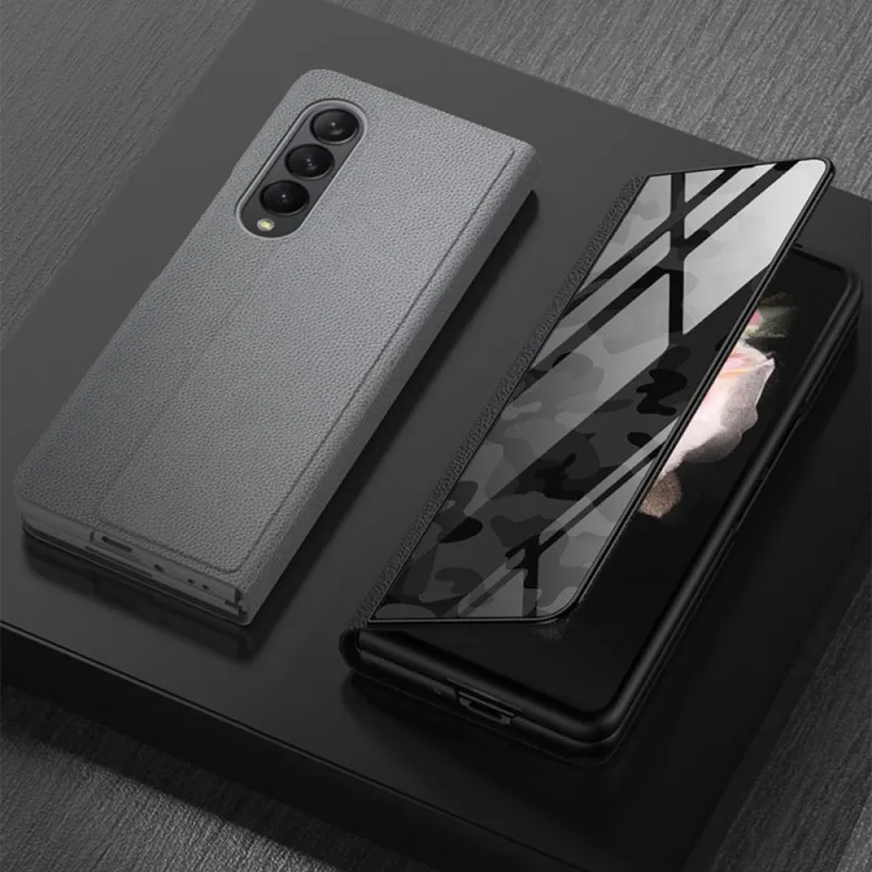 Flip cover Samsung Galaxy Z Fold 3 5G gehard glas leer lijn