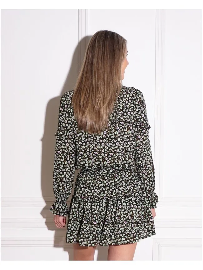 PRINT BLOUSE RUCHES GROEN