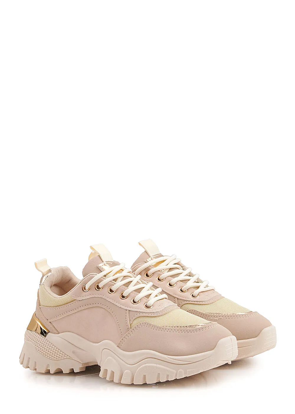 Seventyseven Lifestyle Dames Mesh Sneaker met goudkleurige details beige