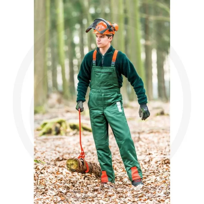 TUINBROEK MET SNIJ EN ZAAGBESCHERMING C VORM C, SNIJ EN ZAAGBESCHERMINGSKLASSE 1  GROEN / FEL ORANJE